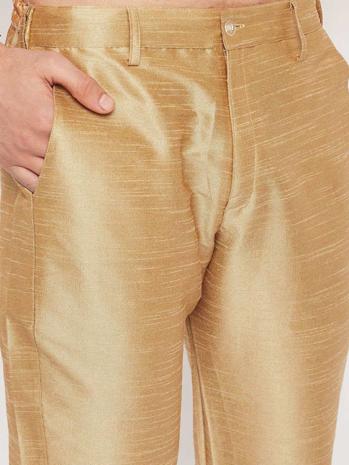 Sarvati Men's Gold Zari Weaved Jacket With Kurta Pant Set