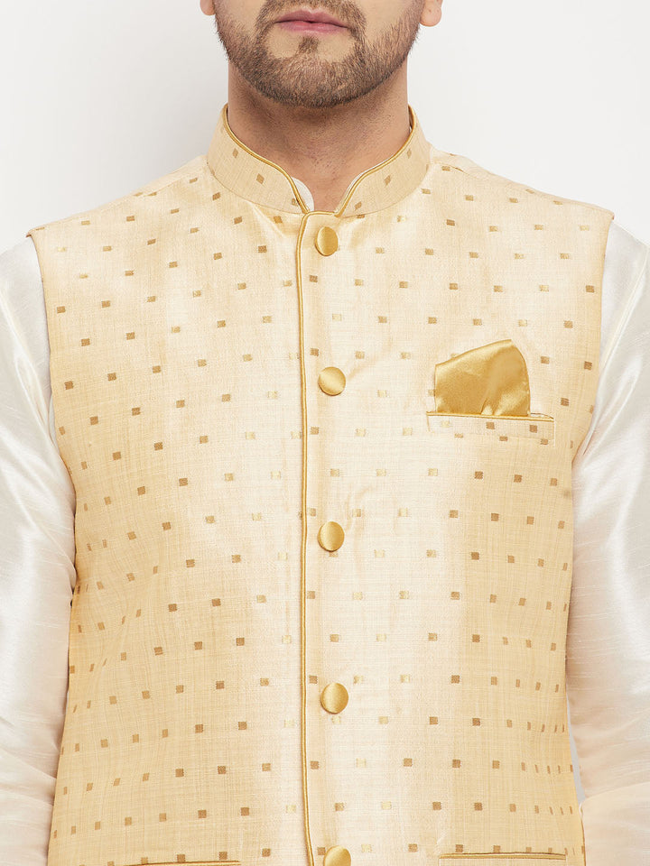 Sarvati Men's Gold Zari Weaved Jacket With Kurta Pant Set