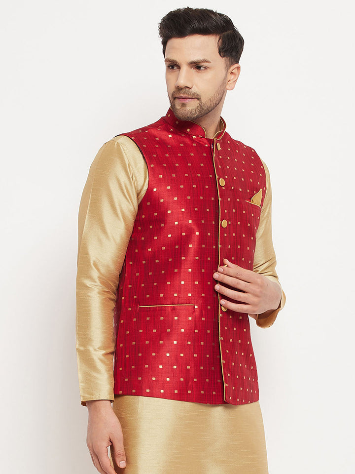 Men's Maroon Zari Weaved Jacket