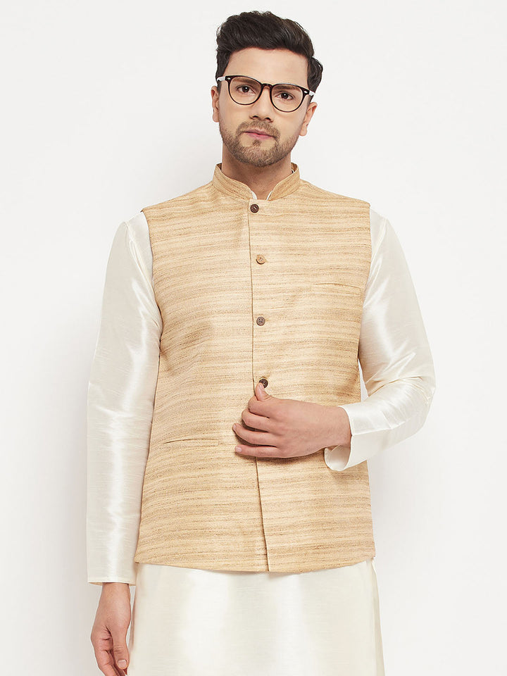 Men's Beige Silk Blend Nehru Jacket