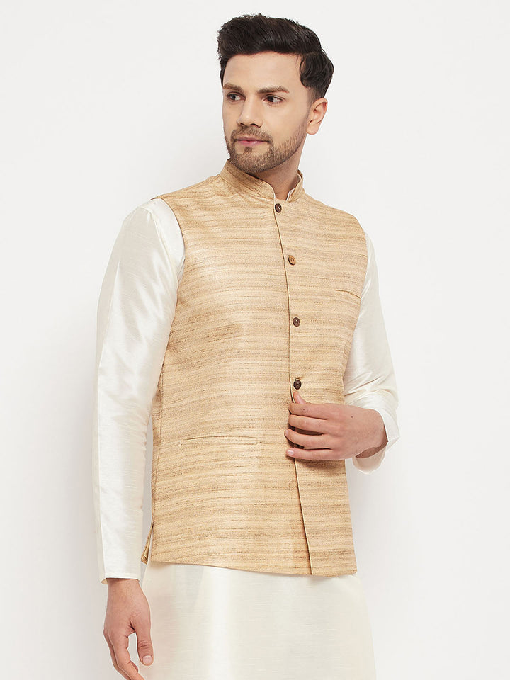Men's Beige Silk Blend Nehru Jacket