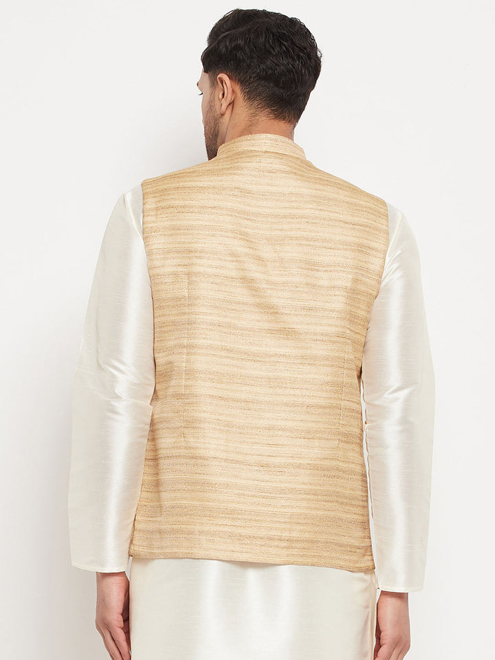 Men's Beige Silk Blend Nehru Jacket