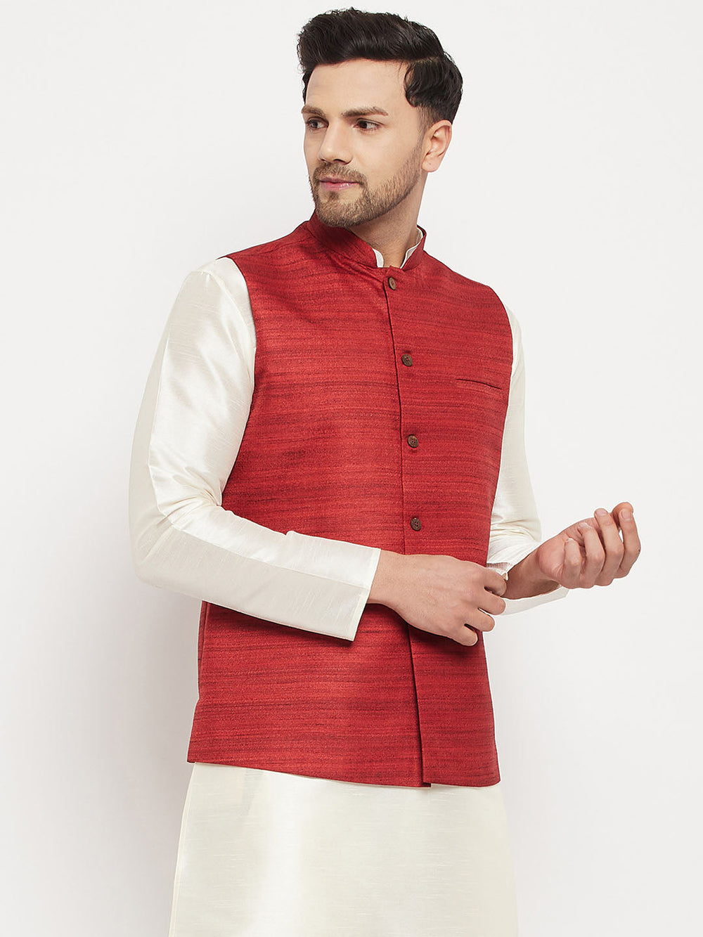 Men's Maroon Silk Blend Nehru Jacket