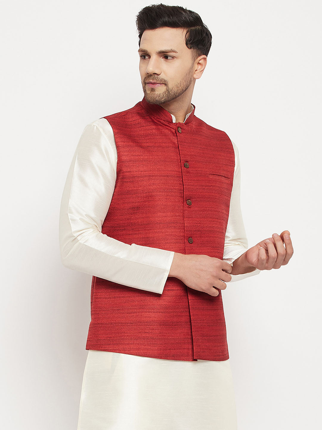 Men's Maroon Silk Blend Nehru Jacket
