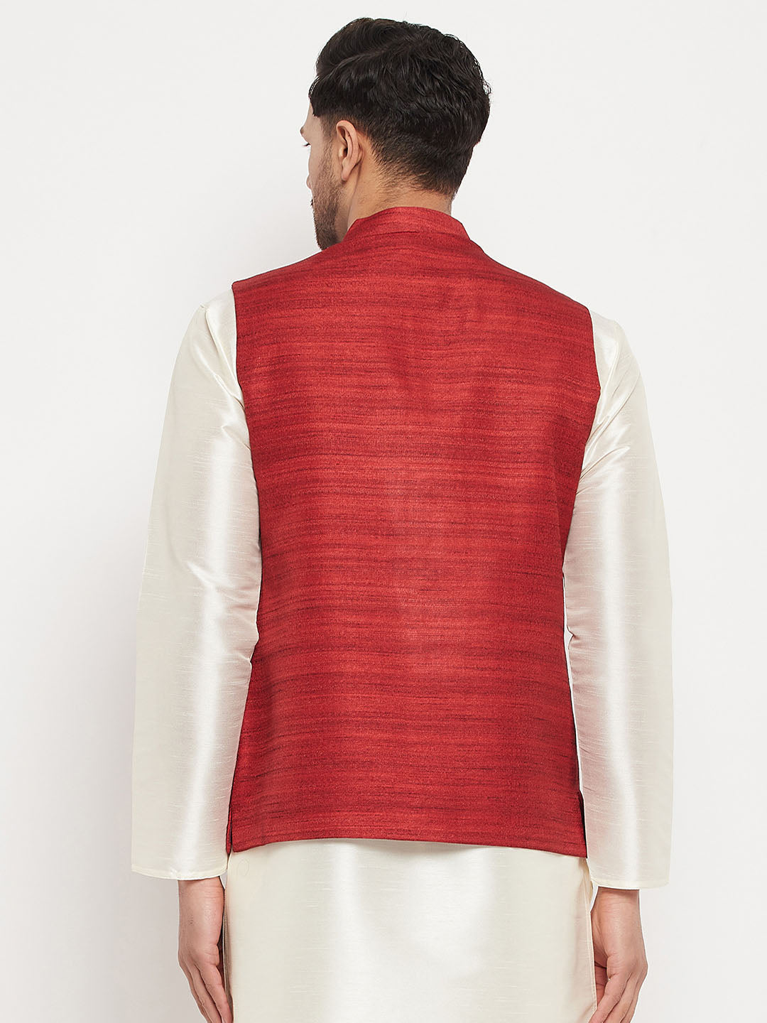 Men's Maroon Silk Blend Nehru Jacket