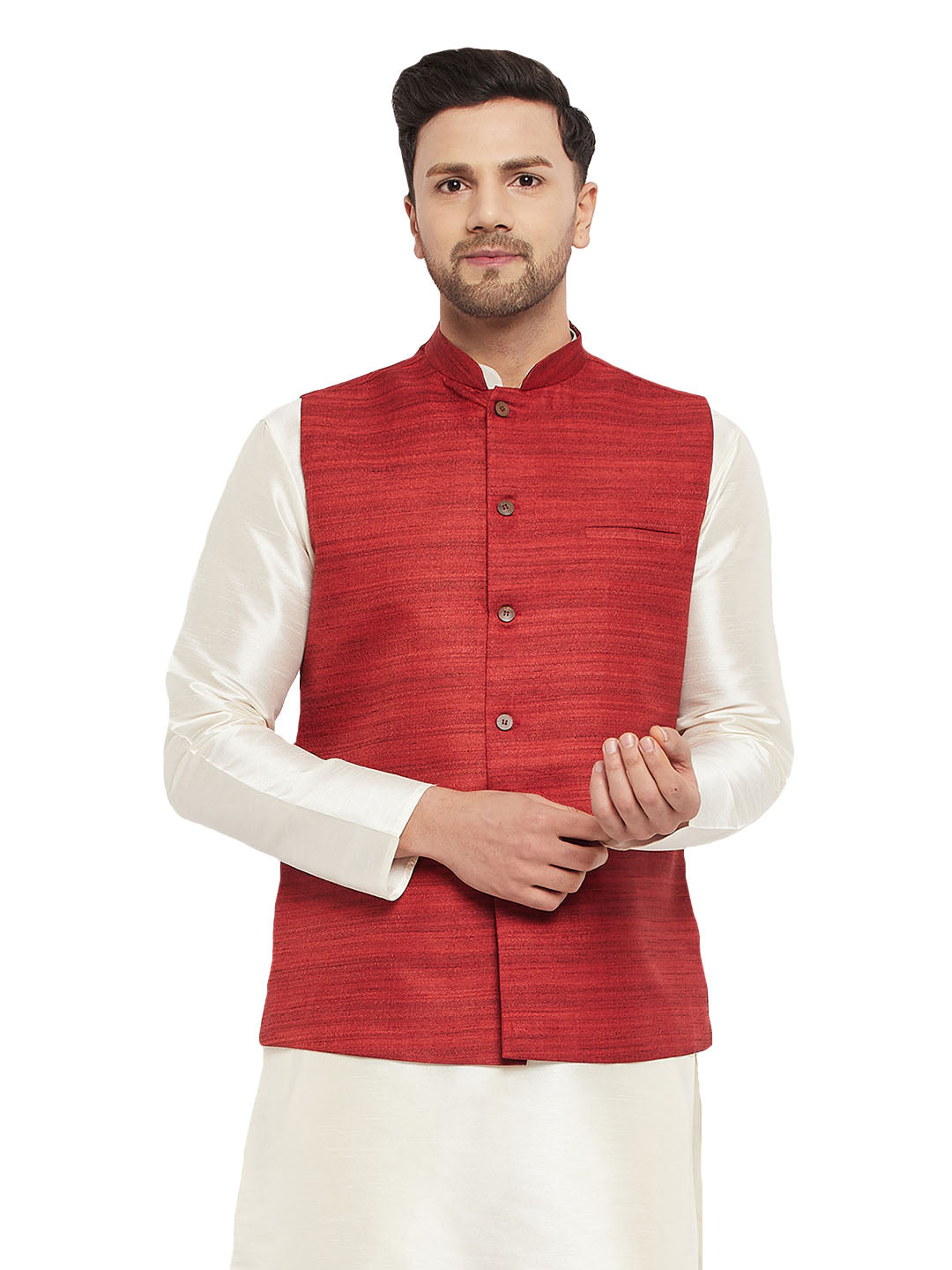 Men's Maroon Silk Blend Nehru Jacket