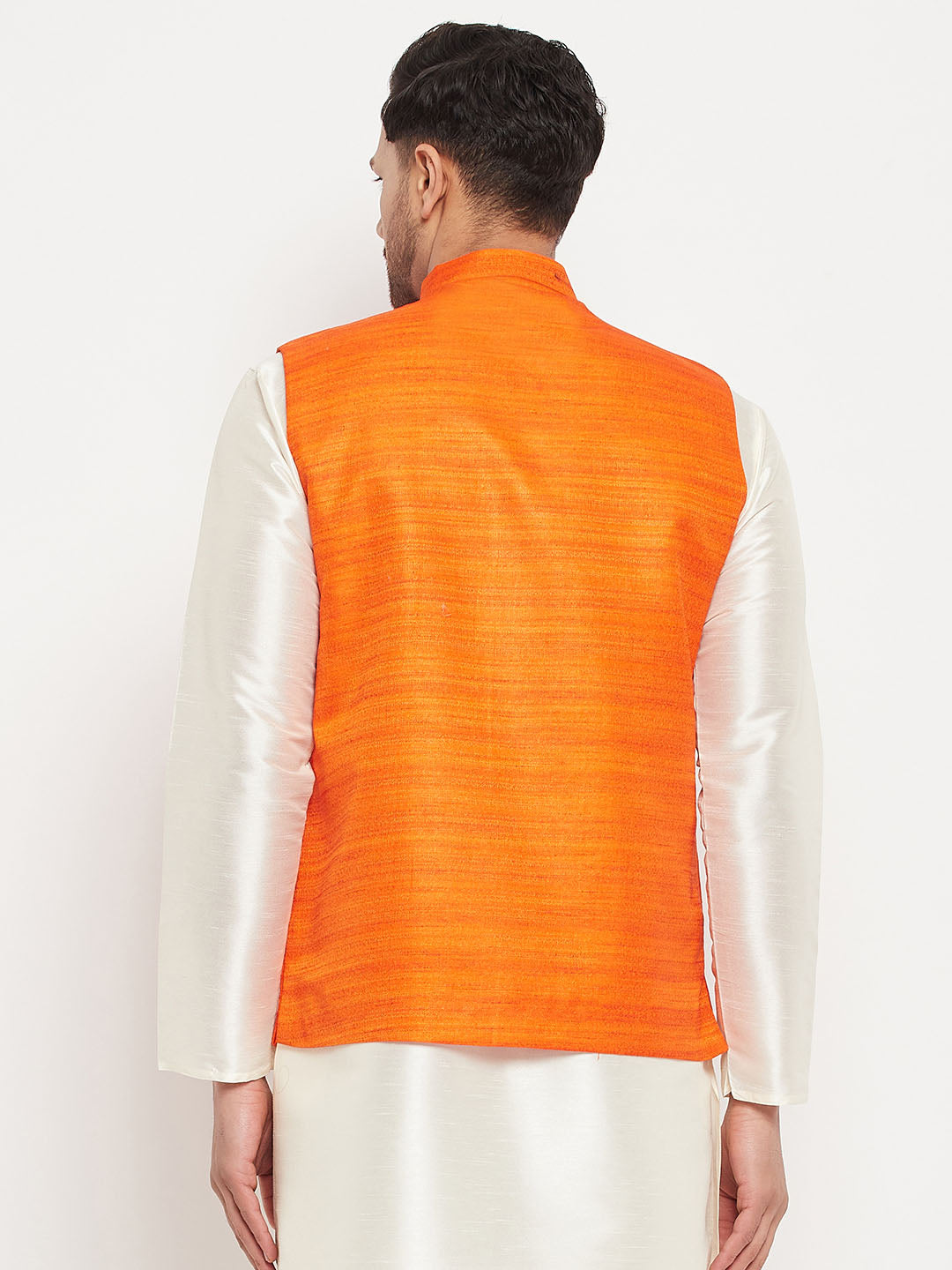 Men's Orange Silk Blend Nehru Jacket