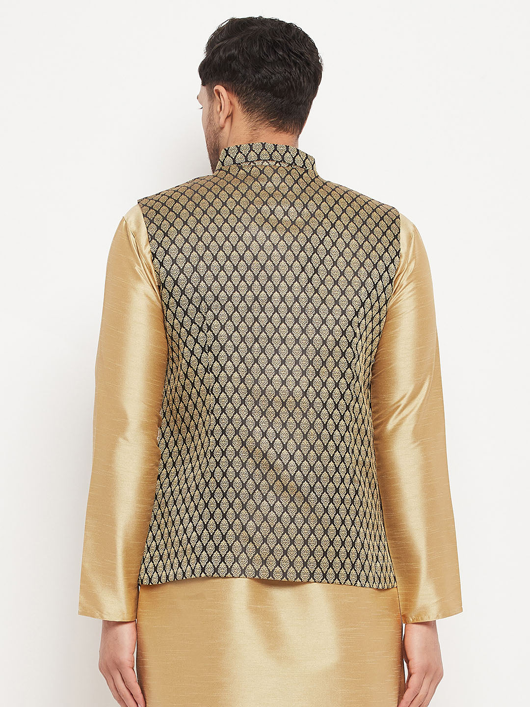 Men's Black Cotton Silk Blend Ethnic Jacket