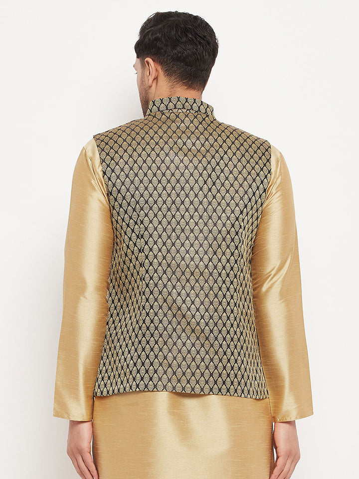 Men's Black Cotton Silk Blend Ethnic Jacket