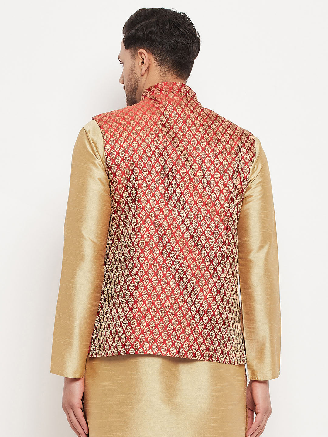 Men's Maroon Cotton Silk Blend Ethnic Jacket