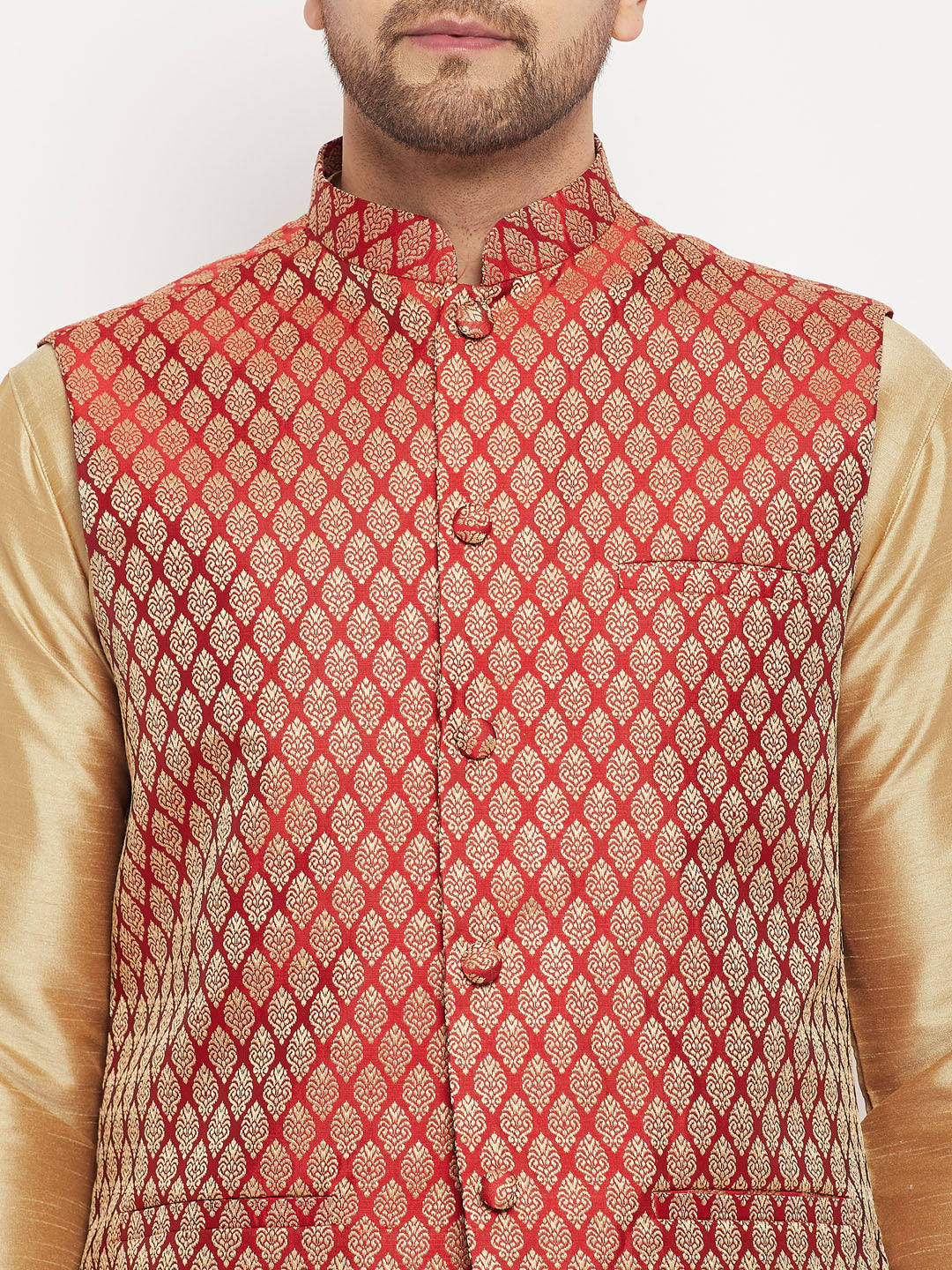 Men's Maroon Cotton Silk Blend Ethnic Jacket
