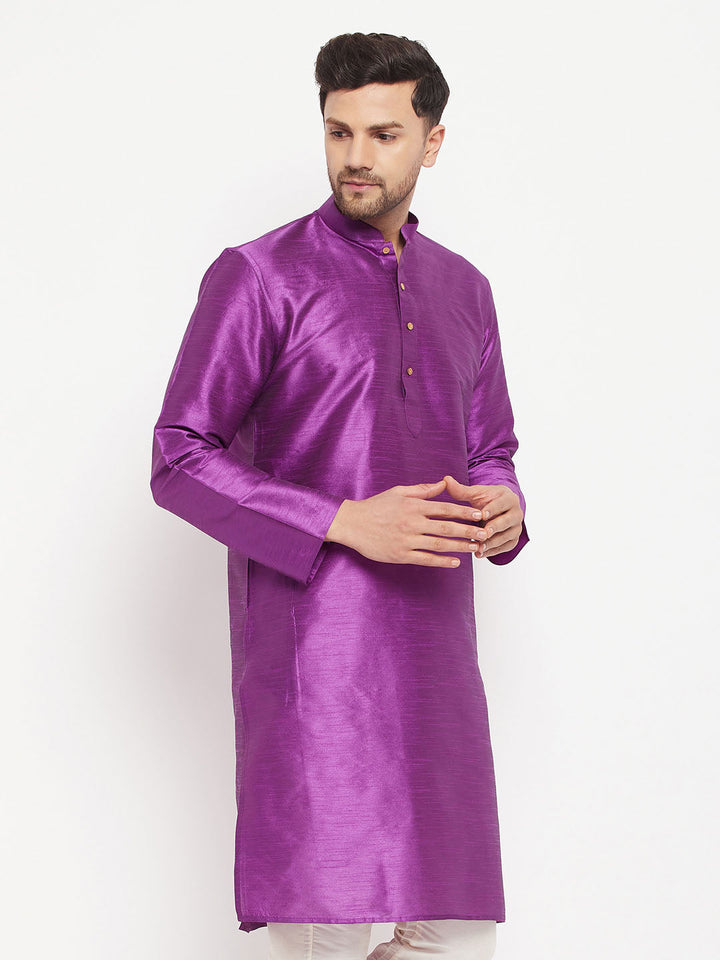 Men's Purple Cotton Silk Blend Kurta