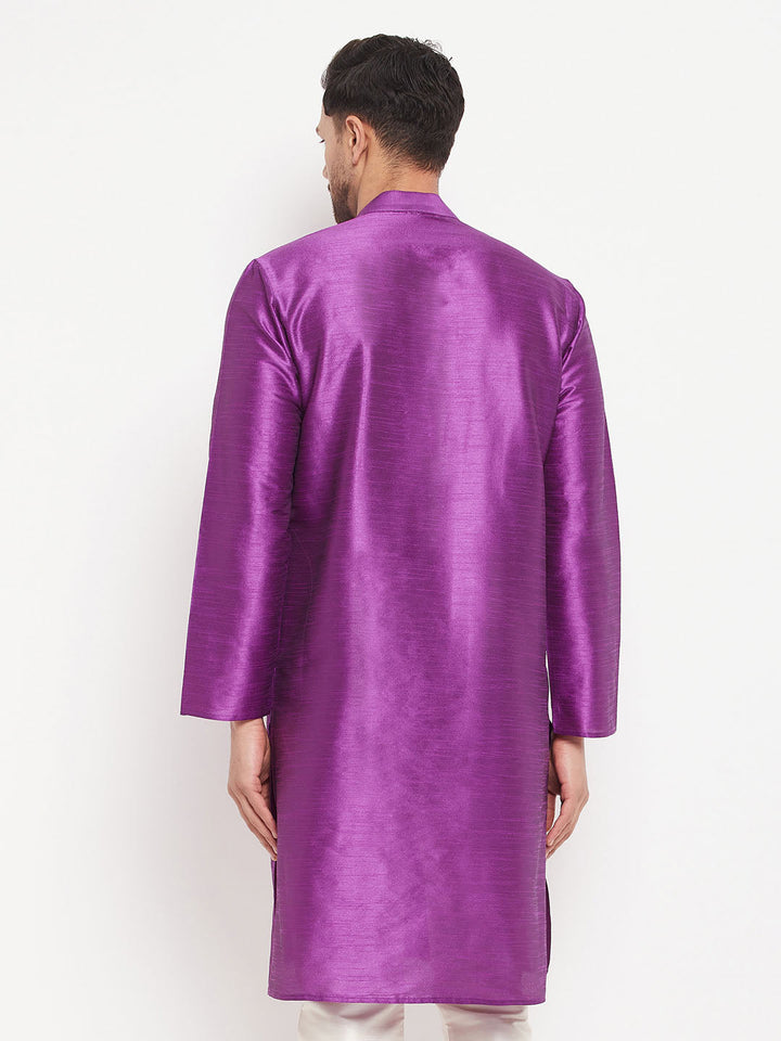 Men's Purple Cotton Silk Blend Kurta