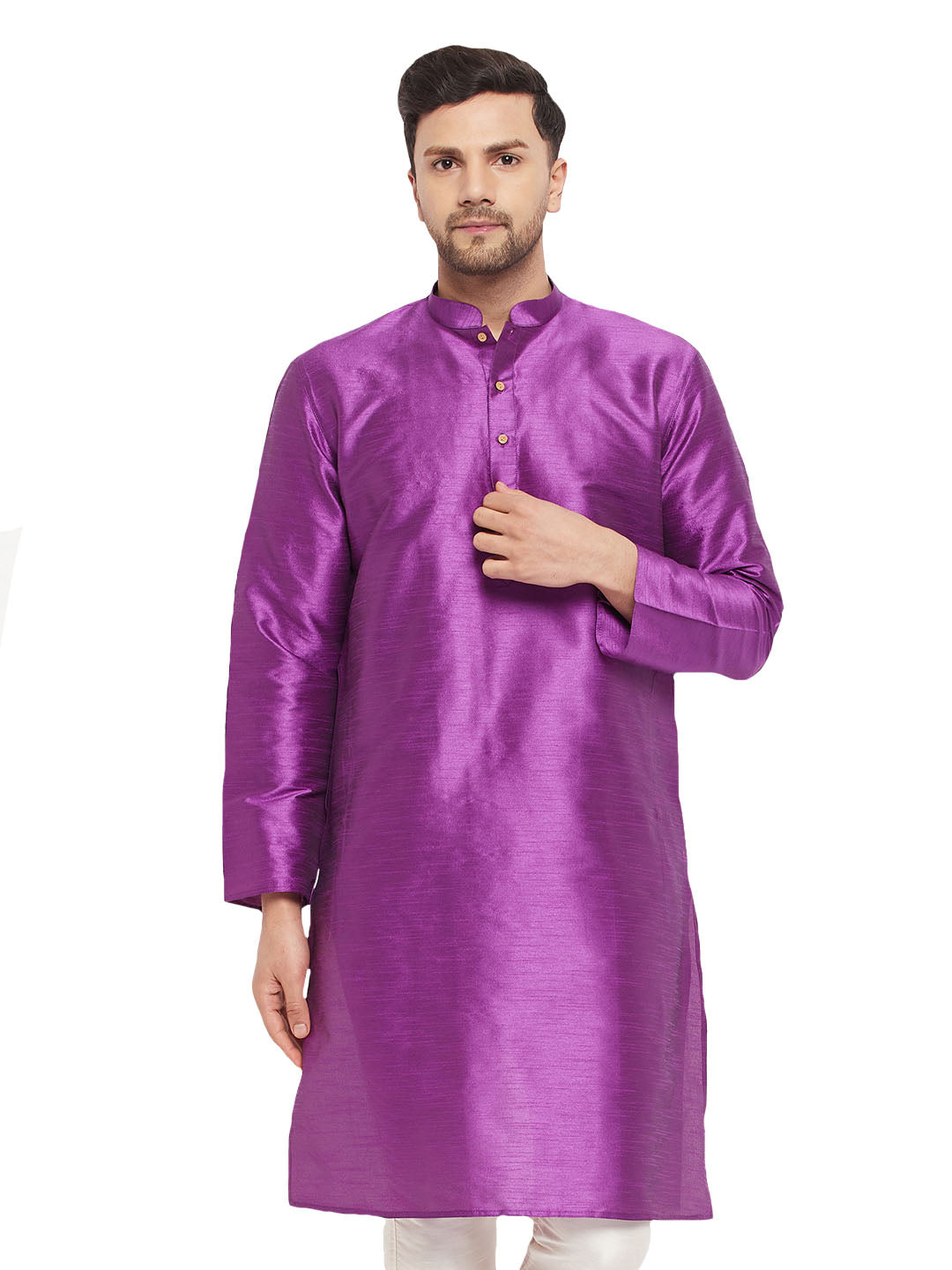 Men's Purple Cotton Silk Blend Kurta