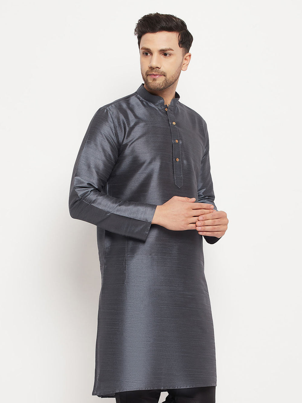 Men's Grey Cotton Silk Blend Kurta