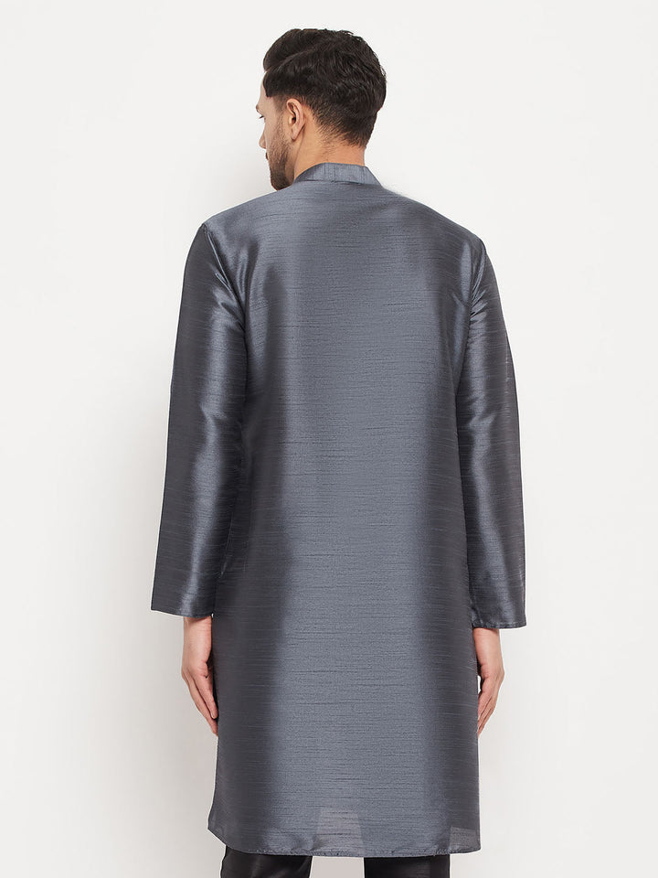 Men's Grey Cotton Silk Blend Kurta