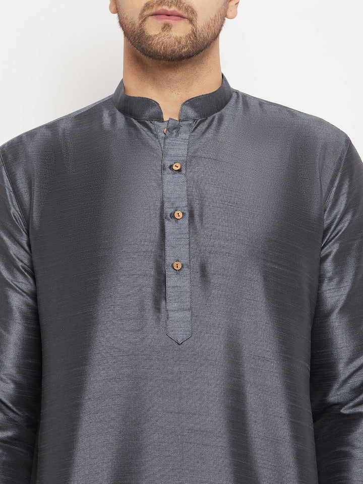 Men's Grey Cotton Silk Blend Kurta