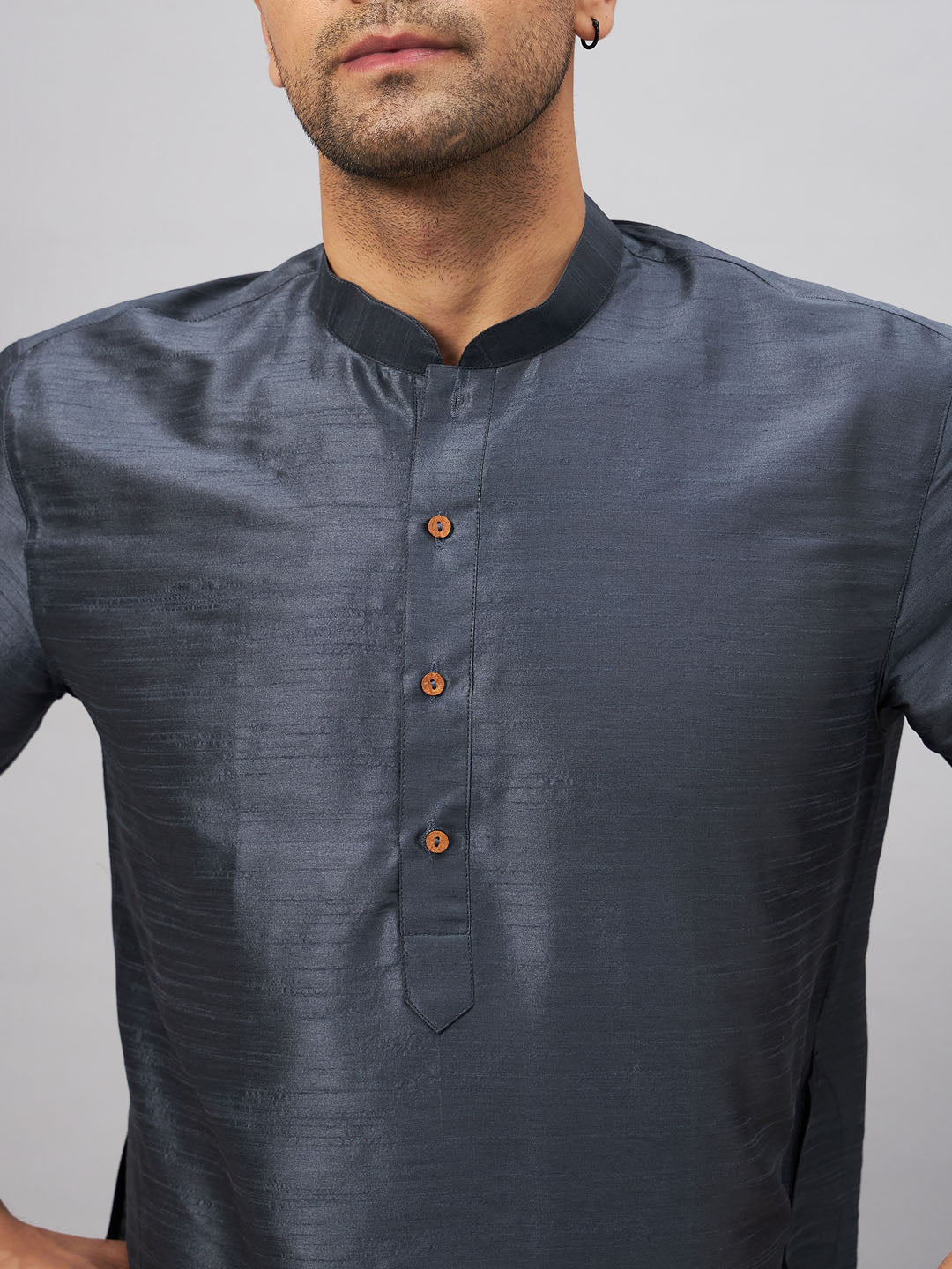 Sarvati Men's Grey Cotton Silk Blend Kurta and Cream Pant Set
