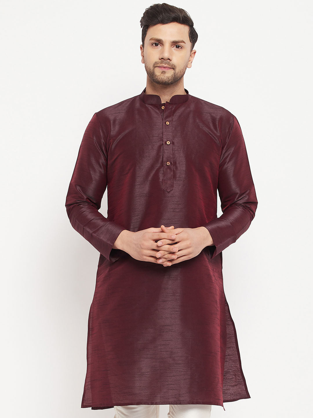 Men's Burgundy Silk Blend Kurta