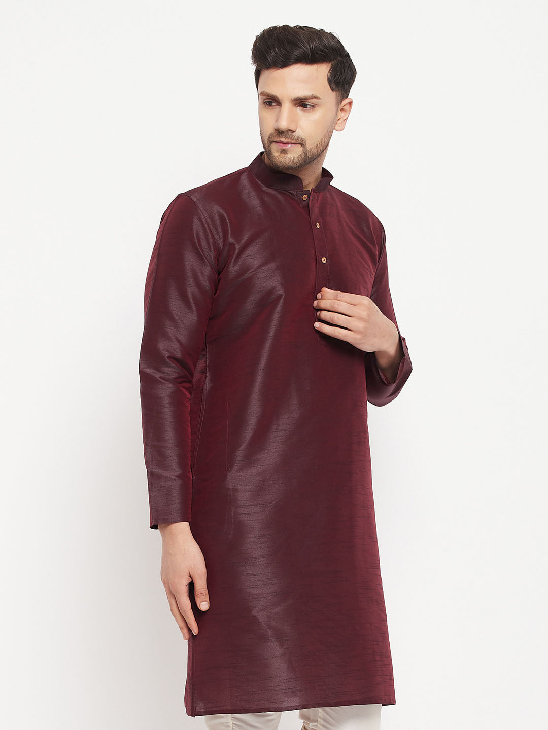 Men's Burgundy Silk Blend Kurta