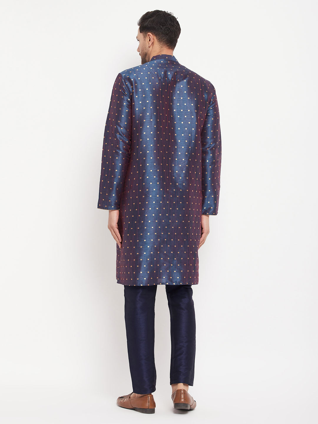 Sarvati Men's Navy Blue Zari Weaved Kurta And Pant Set