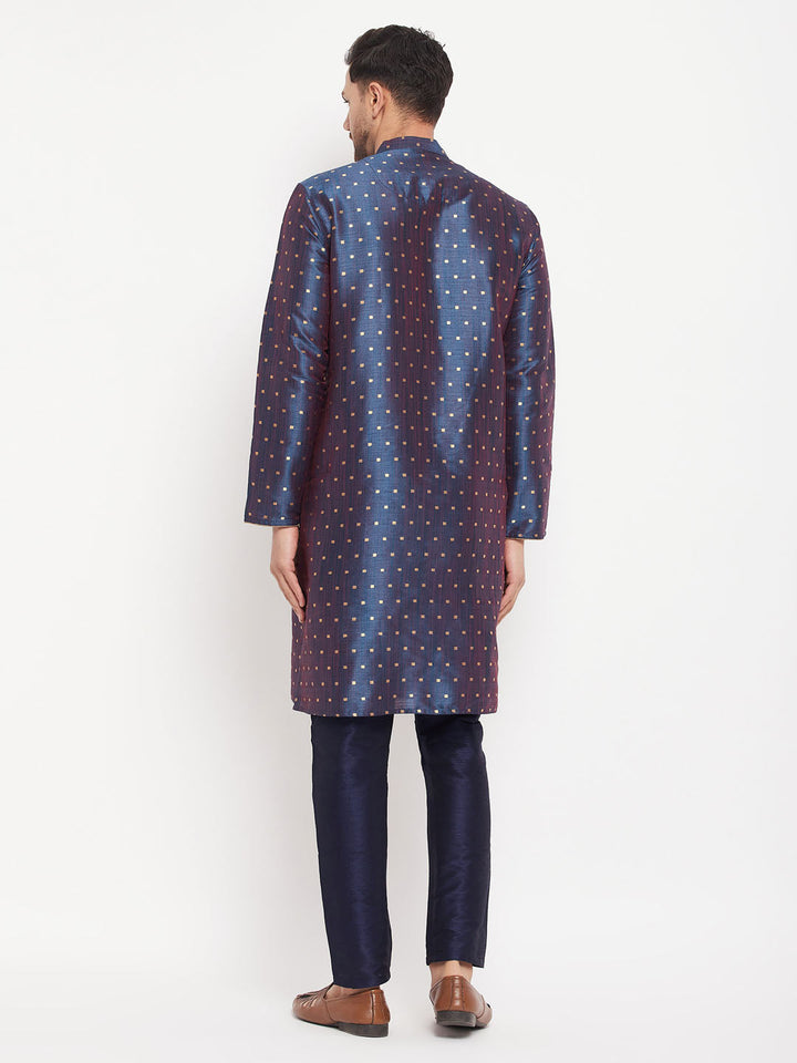 Sarvati Men's Navy Blue Zari Weaved Kurta And Pant Set