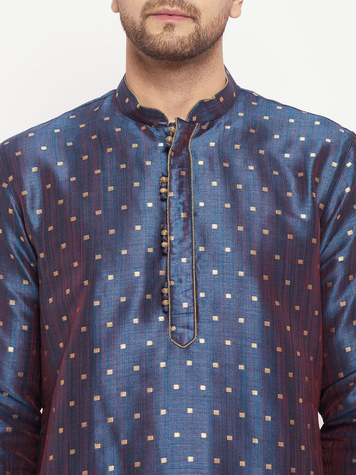 Sarvati Men's Navy Blue Zari Weaved Kurta And Pant Set