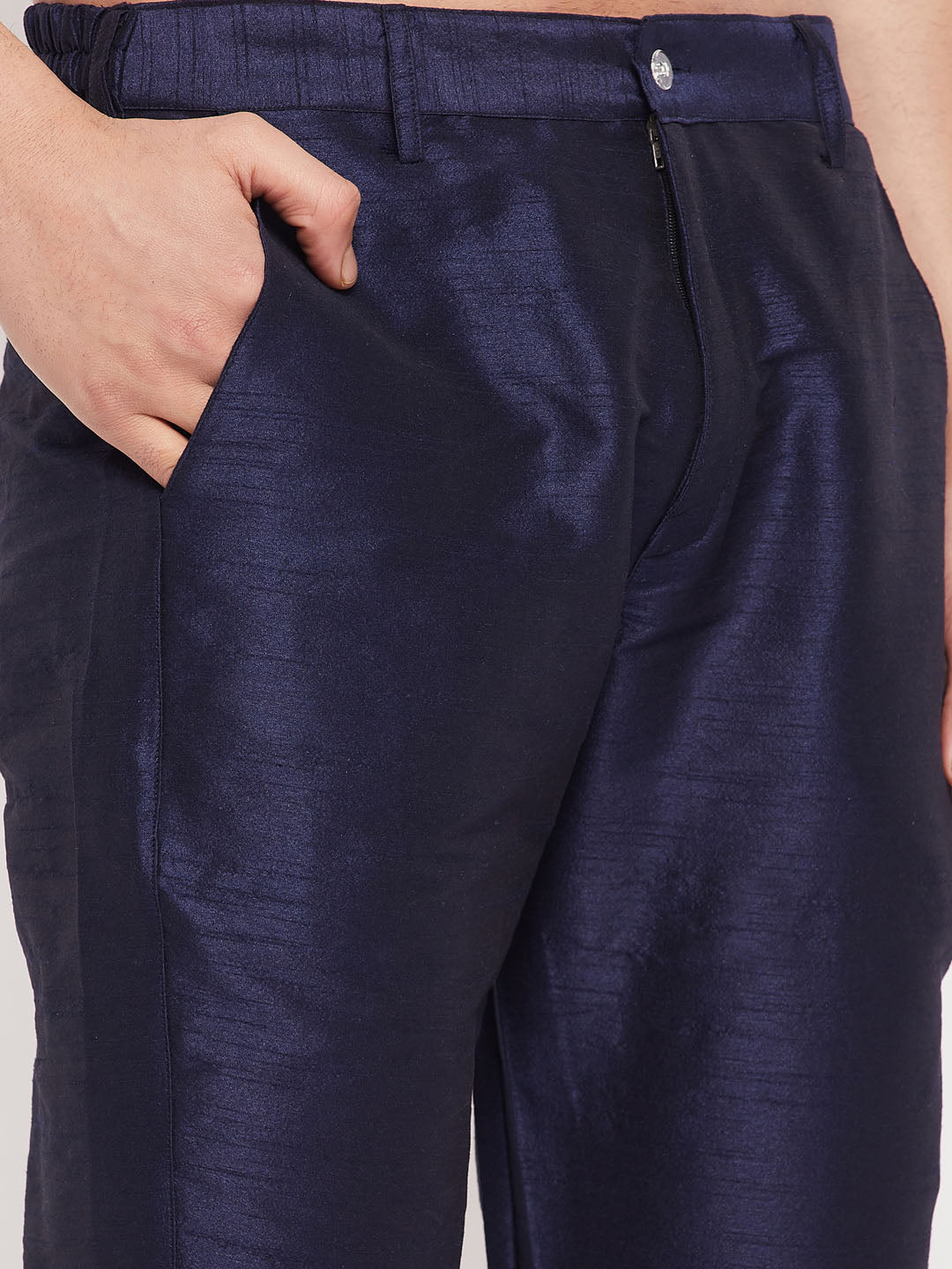 Sarvati Men's Navy Blue Zari Weaved Kurta And Pant Set