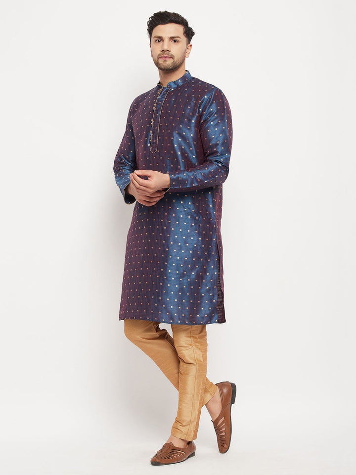 Sarvati Men's Navy Blue Zari Weaved Kurta And Pant Set