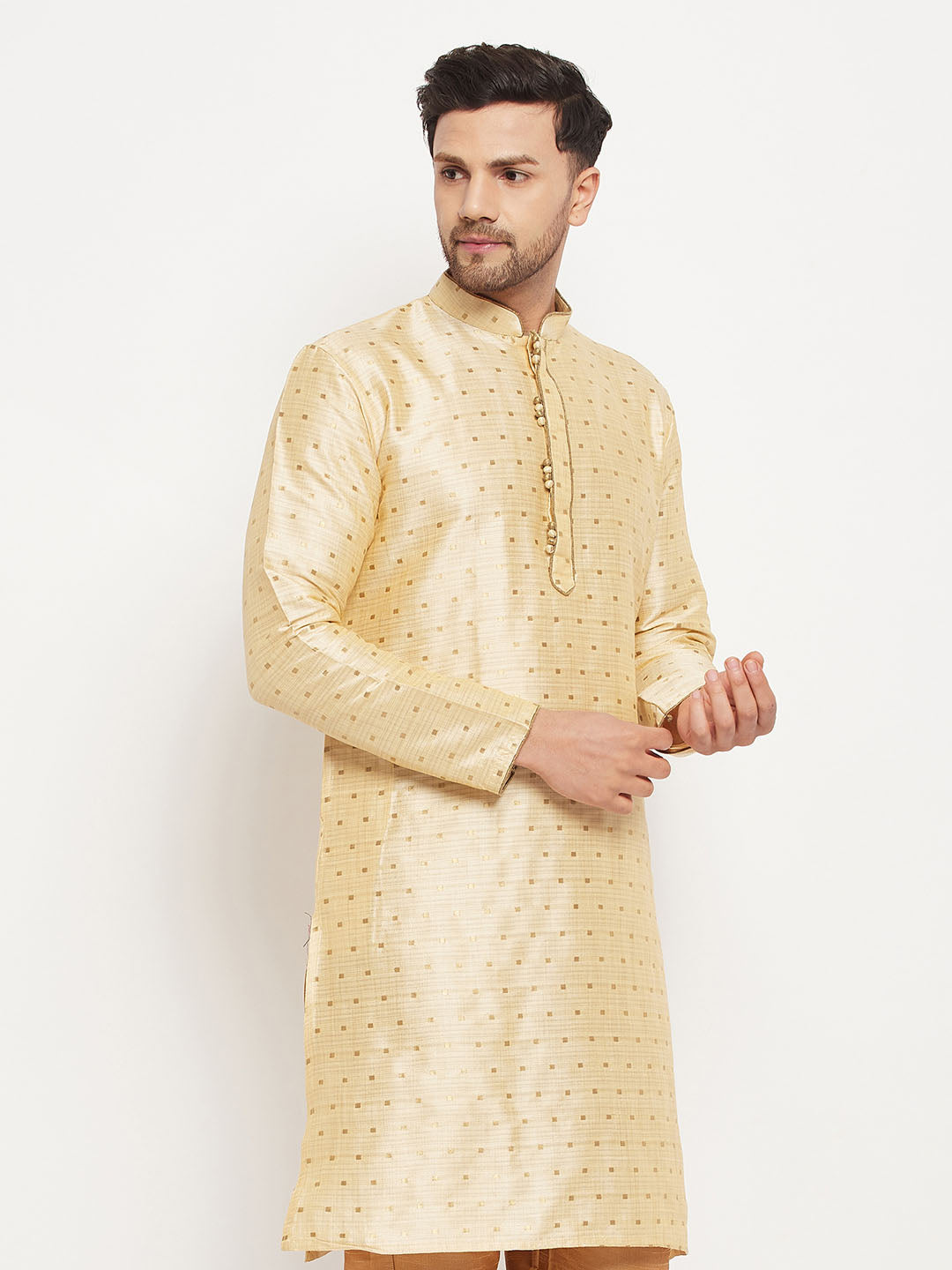 Men's Gold Zari Weaved Kurta