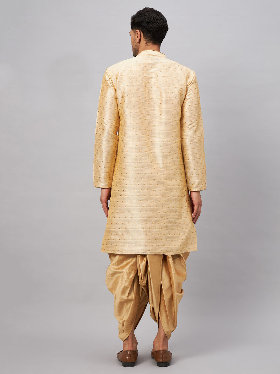 Men's Gold Zari Weaved Kurta Dhoti Set