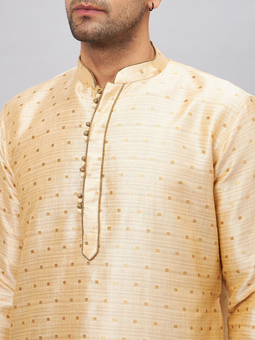 Men's Gold Zari Weaved Kurta Dhoti Set