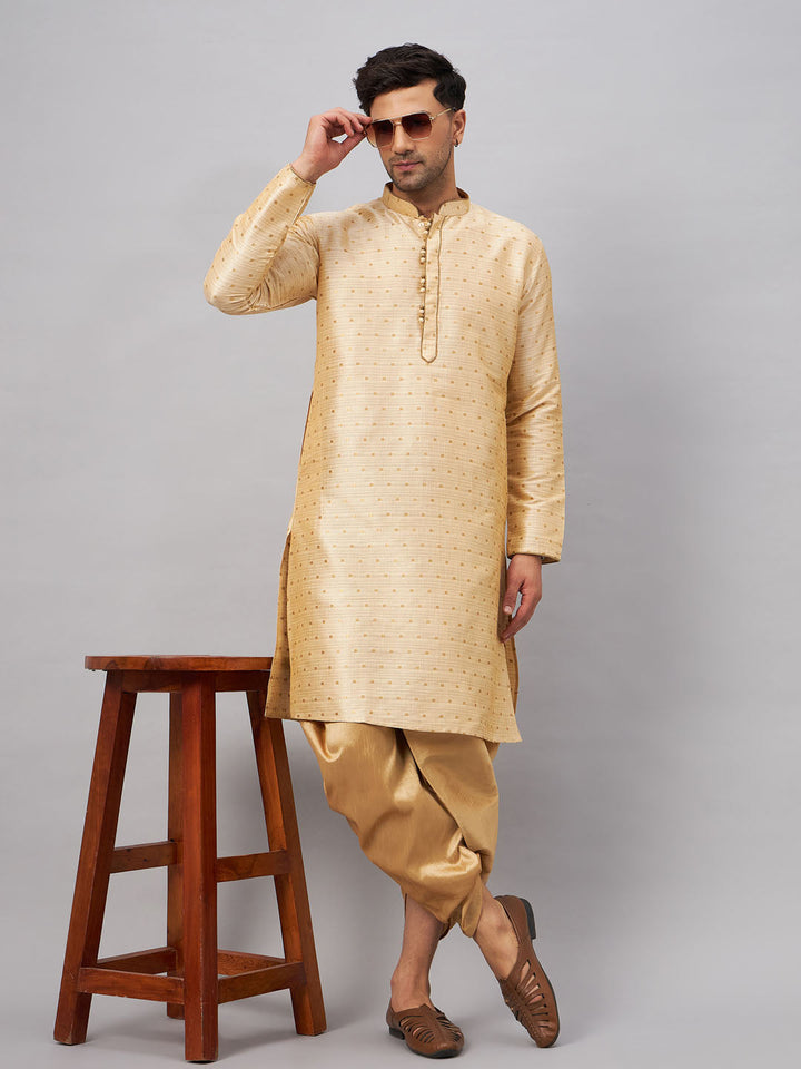 Men's Gold Zari Weaved Kurta Dhoti Set