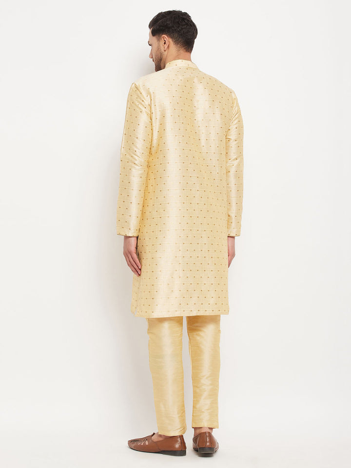 Sarvati Men's Gold Zari Weaved Kurta And Pant Set