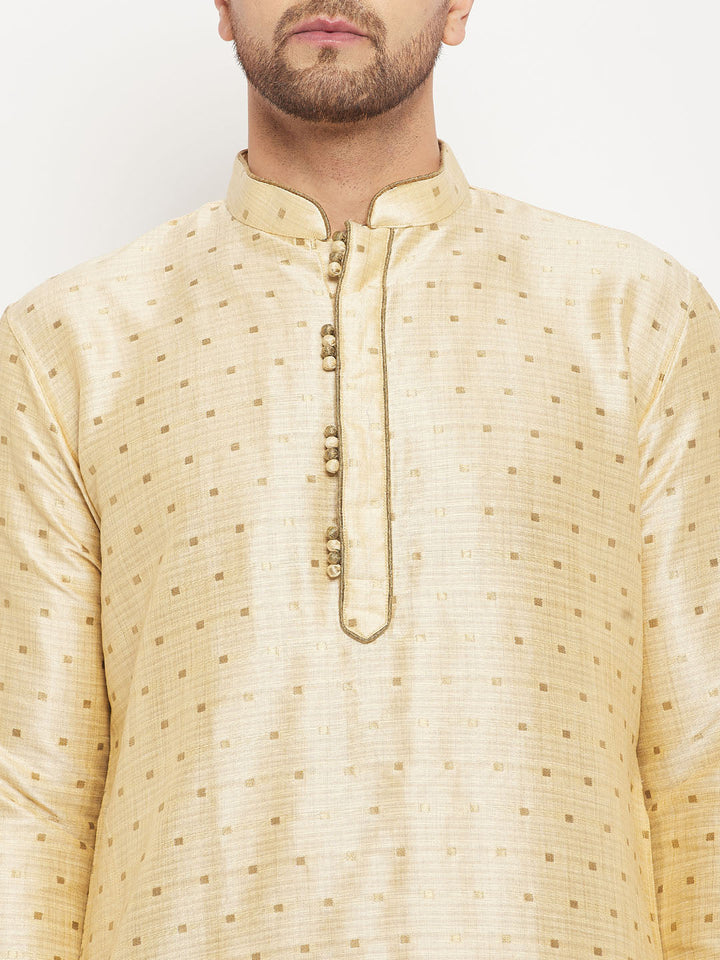 Sarvati Men's Gold Zari Weaved Kurta And Pant Set