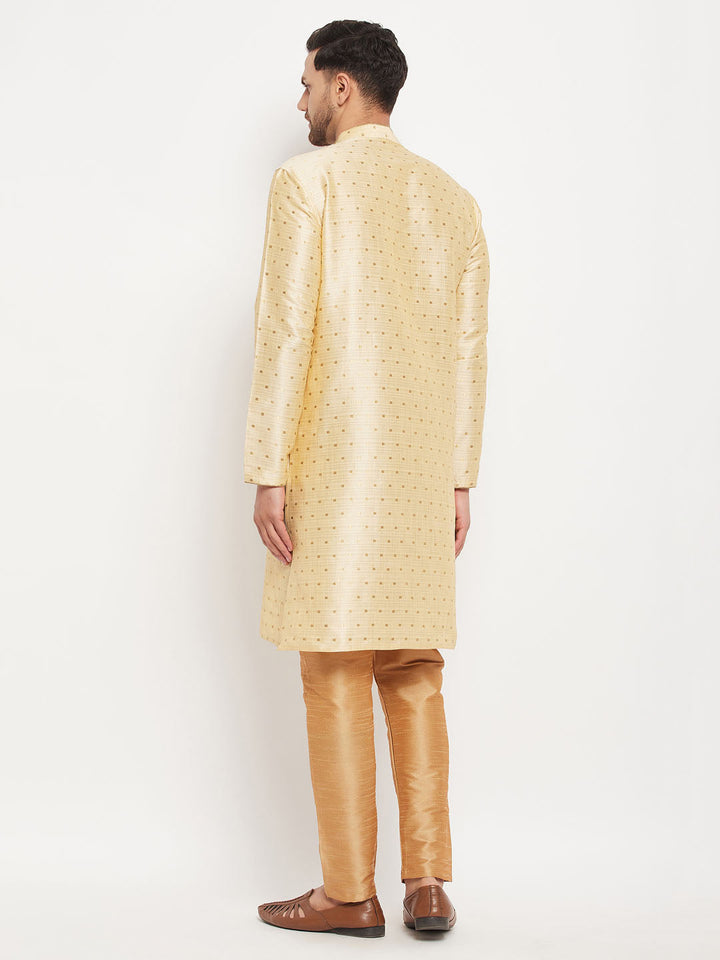 Sarvati Men's Gold Zari Weaved Kurta And Pant Set