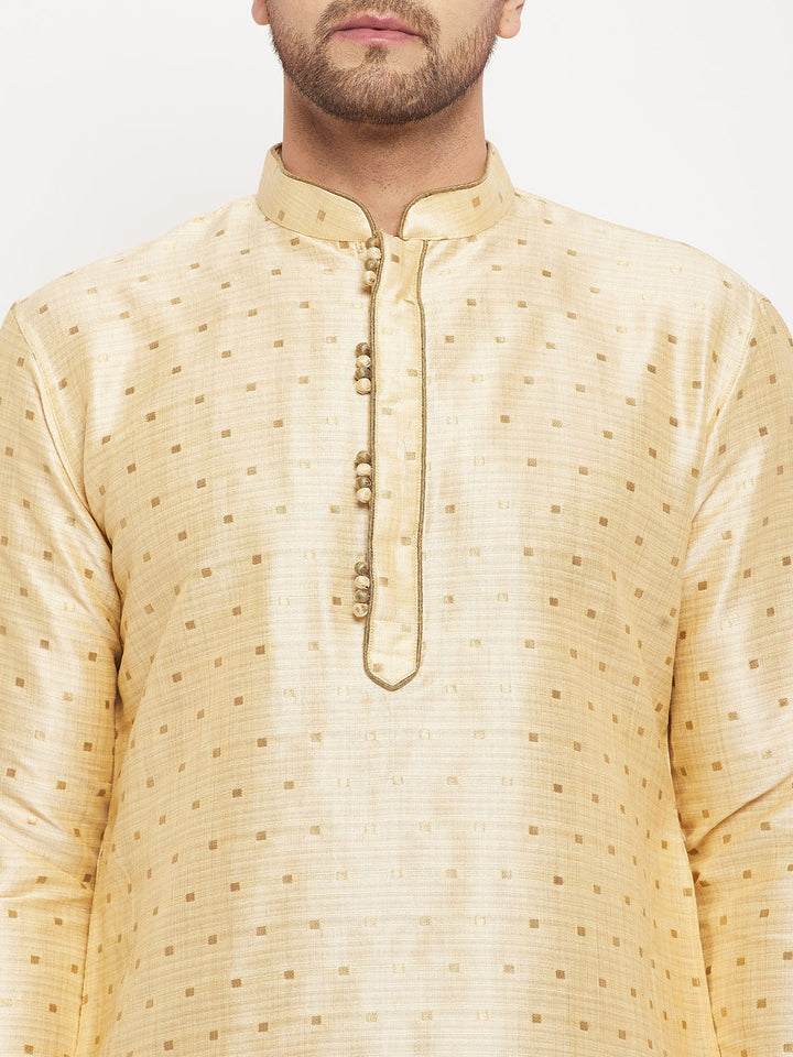 Sarvati Men's Gold Zari Weaved Kurta And Pant Set