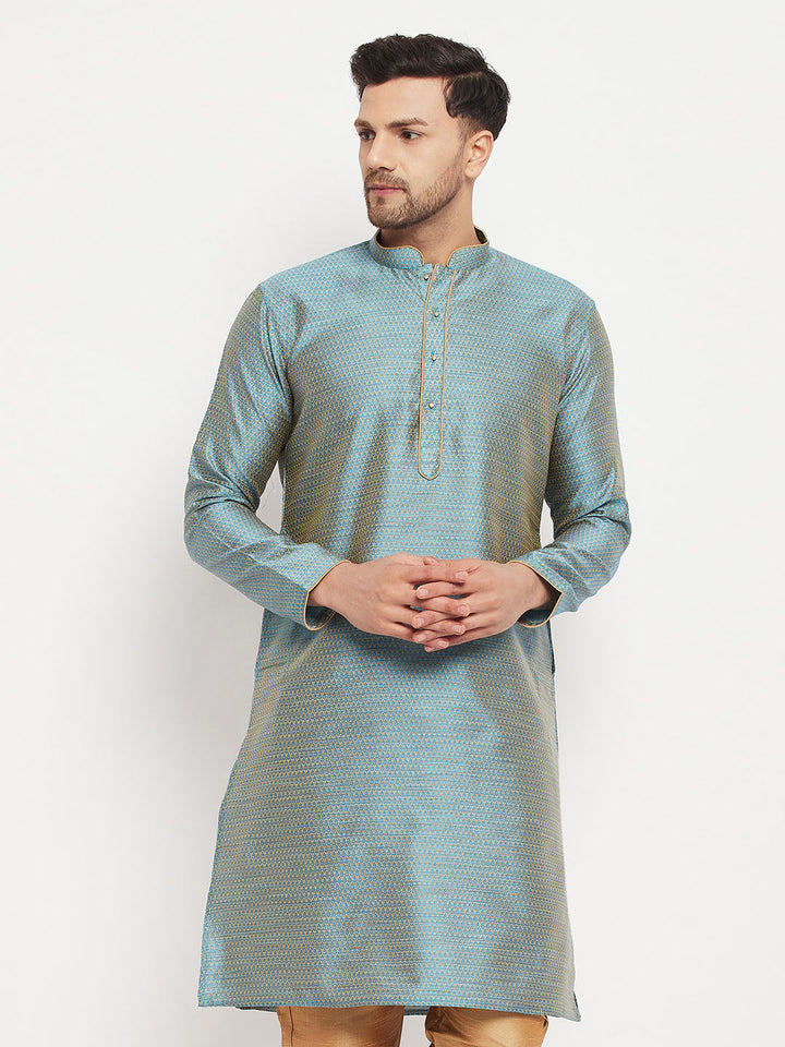 Men's Aqua Blue Silk Blend Kurta