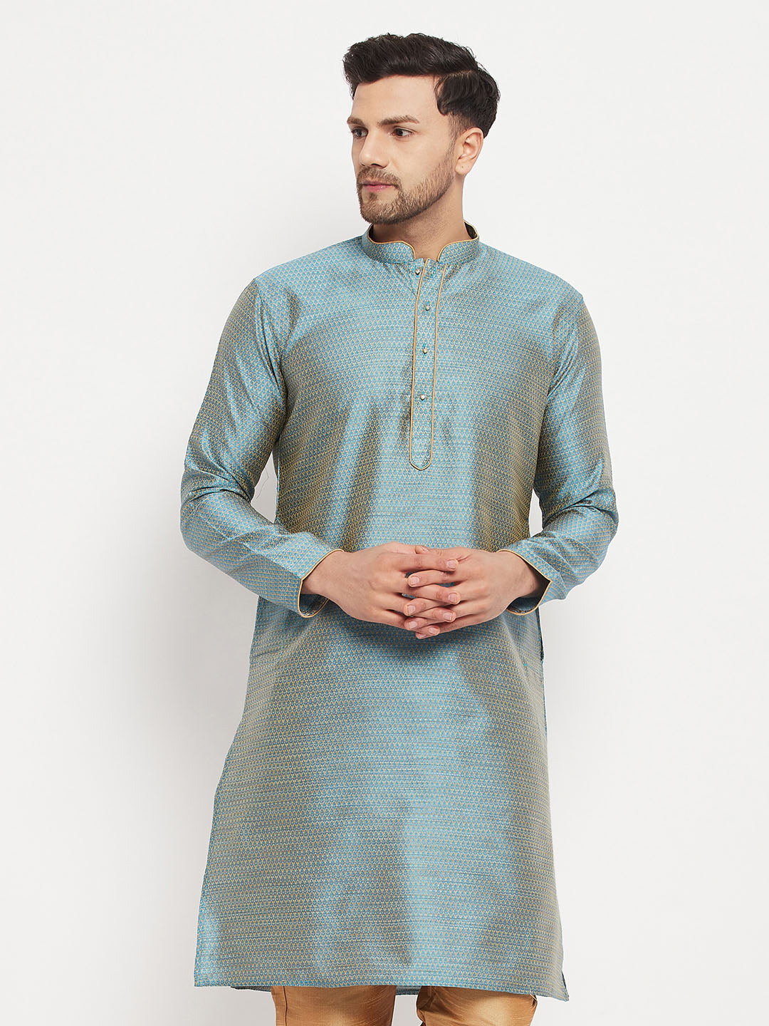 Men's Aqua Blue Silk Blend Kurta