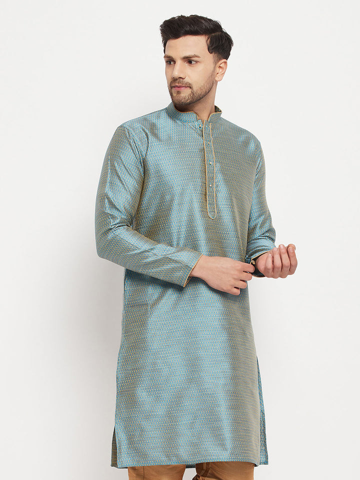 Men's Aqua Blue Silk Blend Kurta
