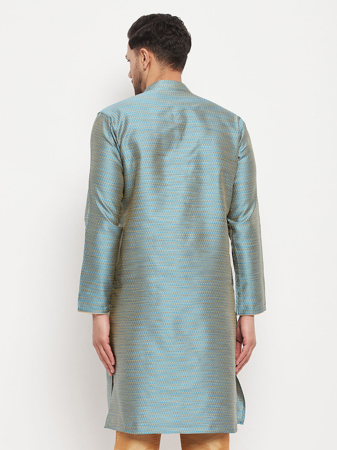 Men's Aqua Blue Silk Blend Kurta