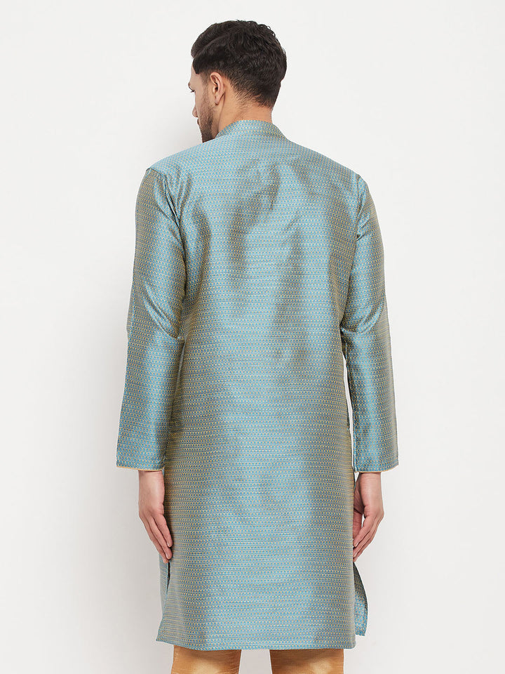 Men's Aqua Blue Silk Blend Kurta