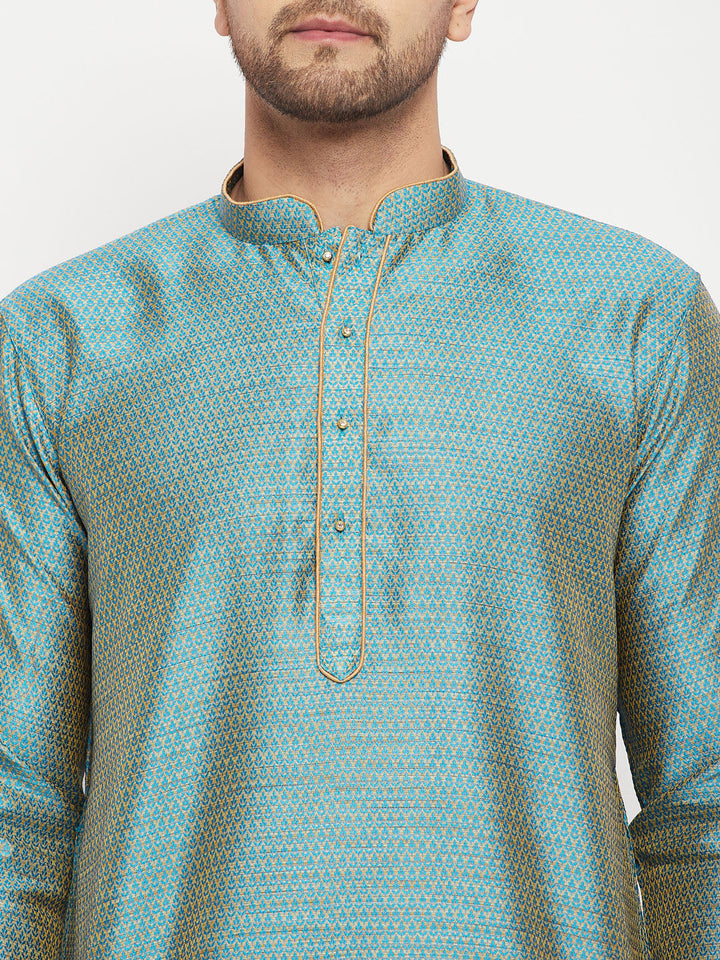 Men's Aqua Blue Silk Blend Kurta