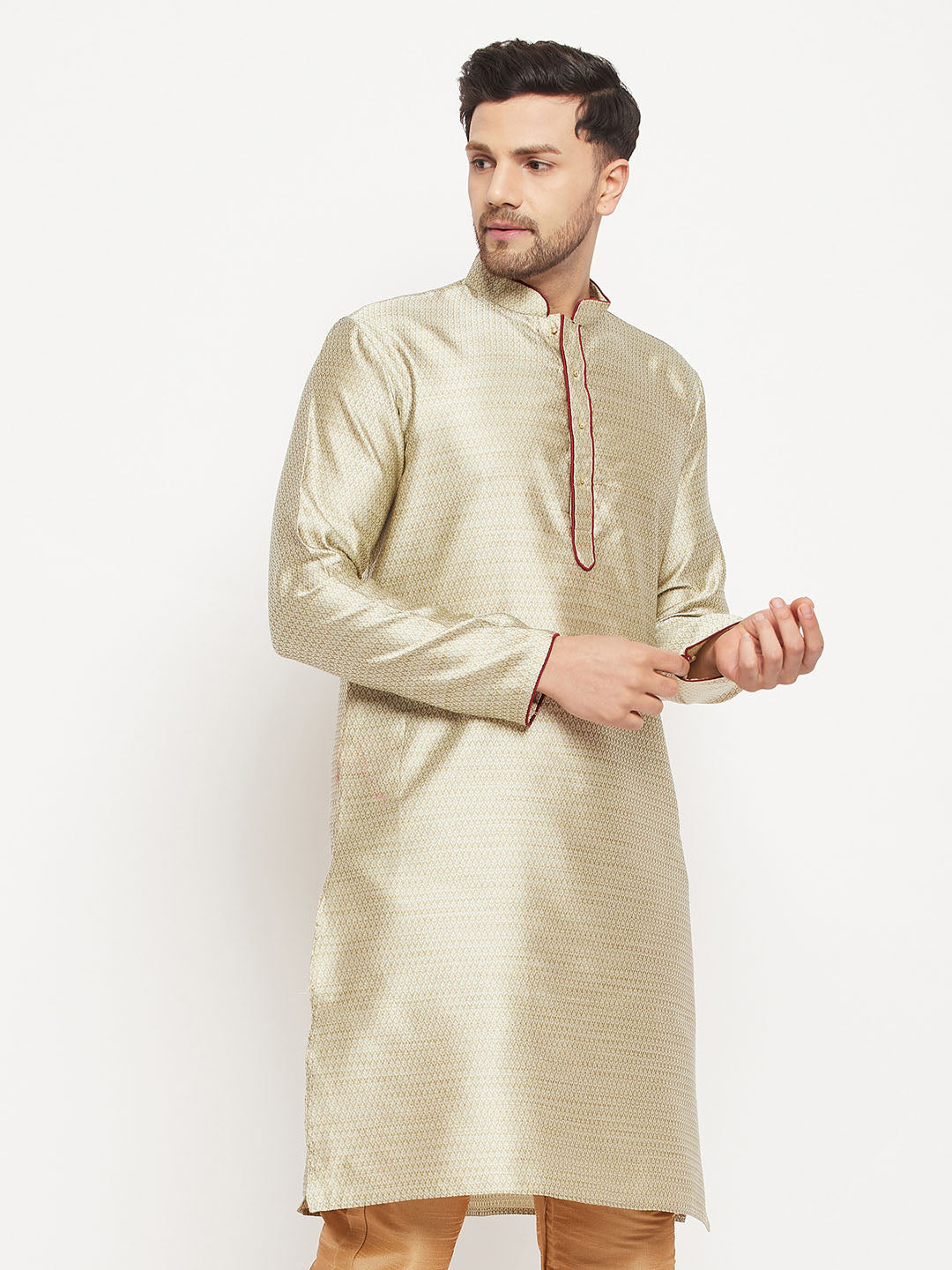 Men's Beige Silk Blend Kurta
