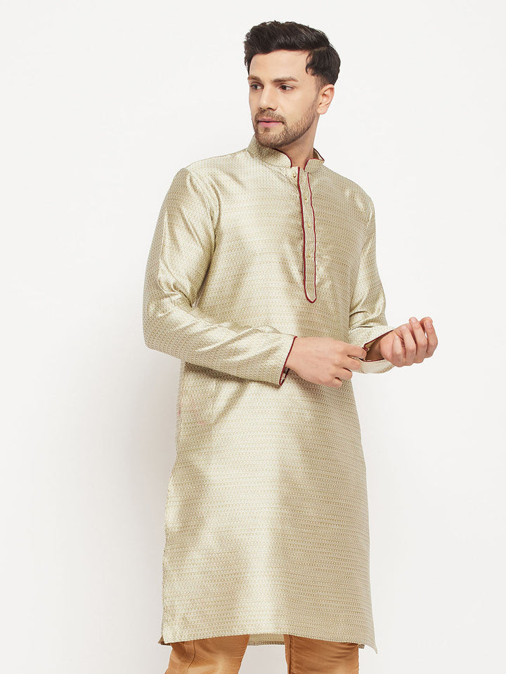 Men's Beige Silk Blend Kurta