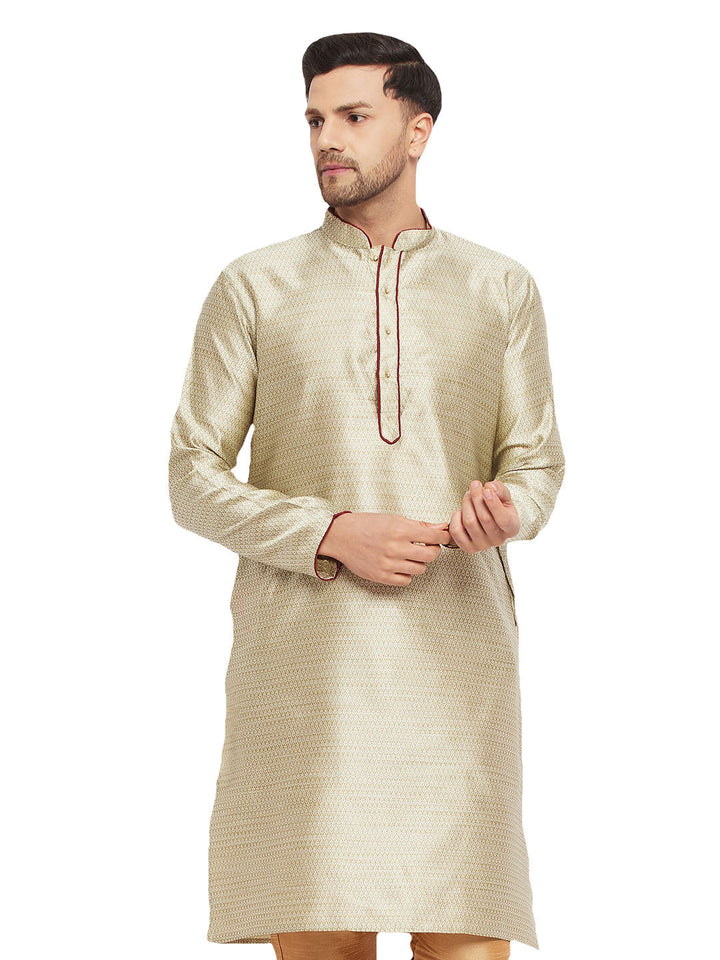 Men's Beige Silk Blend Kurta