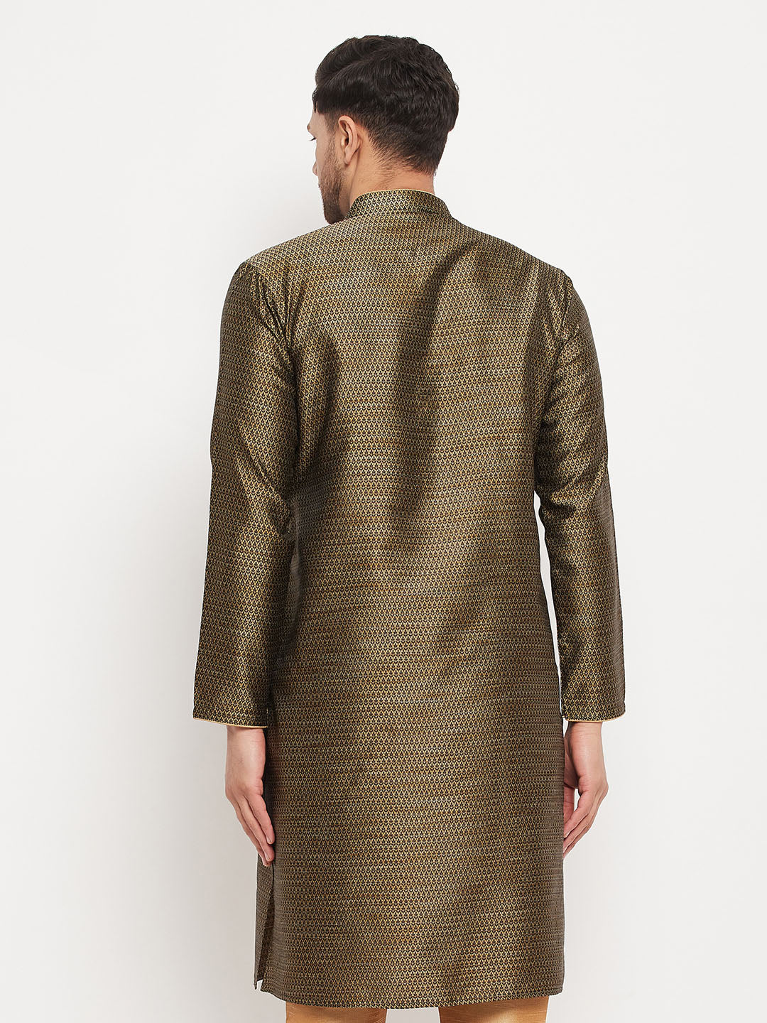 Men's Black And Gold Silk Blend Kurta