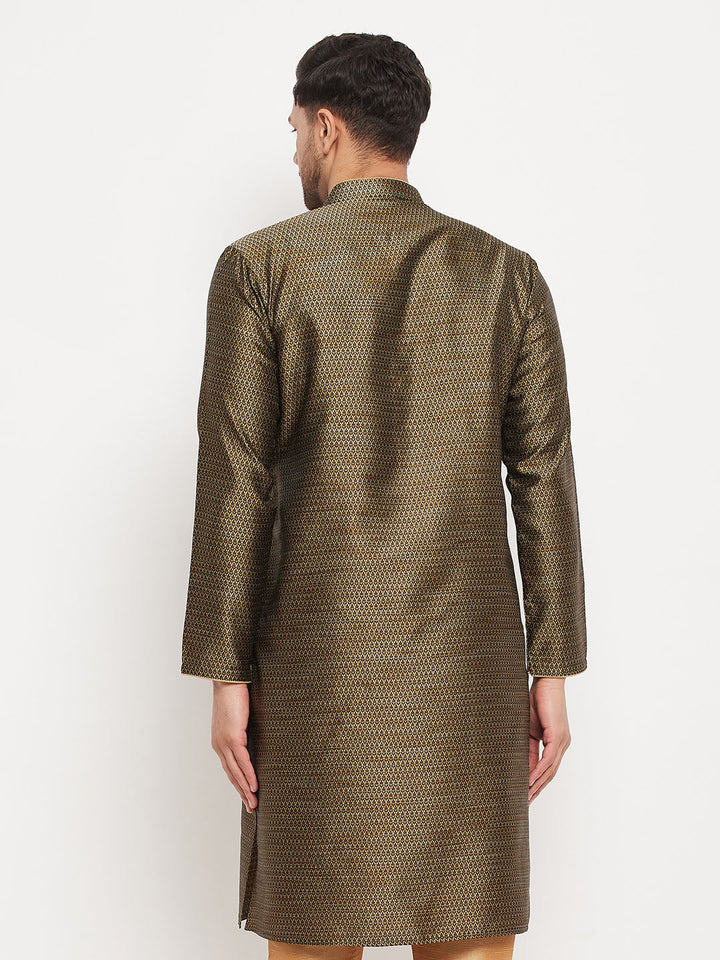 Men's Black And Gold Silk Blend Kurta