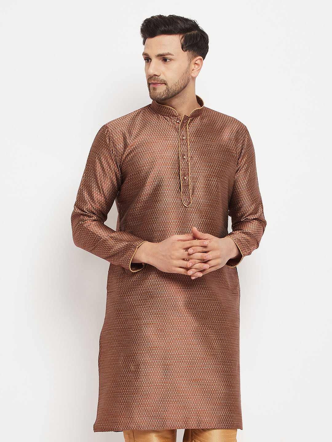 Men's Maroon Silk Blend Kurta