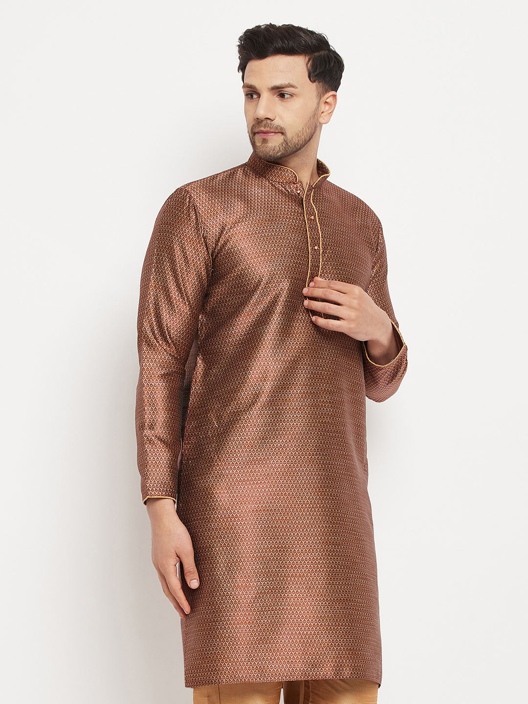 Men's Maroon Silk Blend Kurta